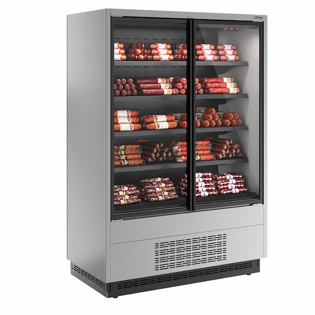 Витрина холодильная Carboma FC20-07 VV 1,3-1 0030 боковина металлическая с зеркалом (9006-9005) Cube 2 STANDARD фронт X1