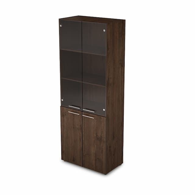 Шкаф стеллаж высокий со стеклом Алсав Taim-max 4Ш.005.3 брауни